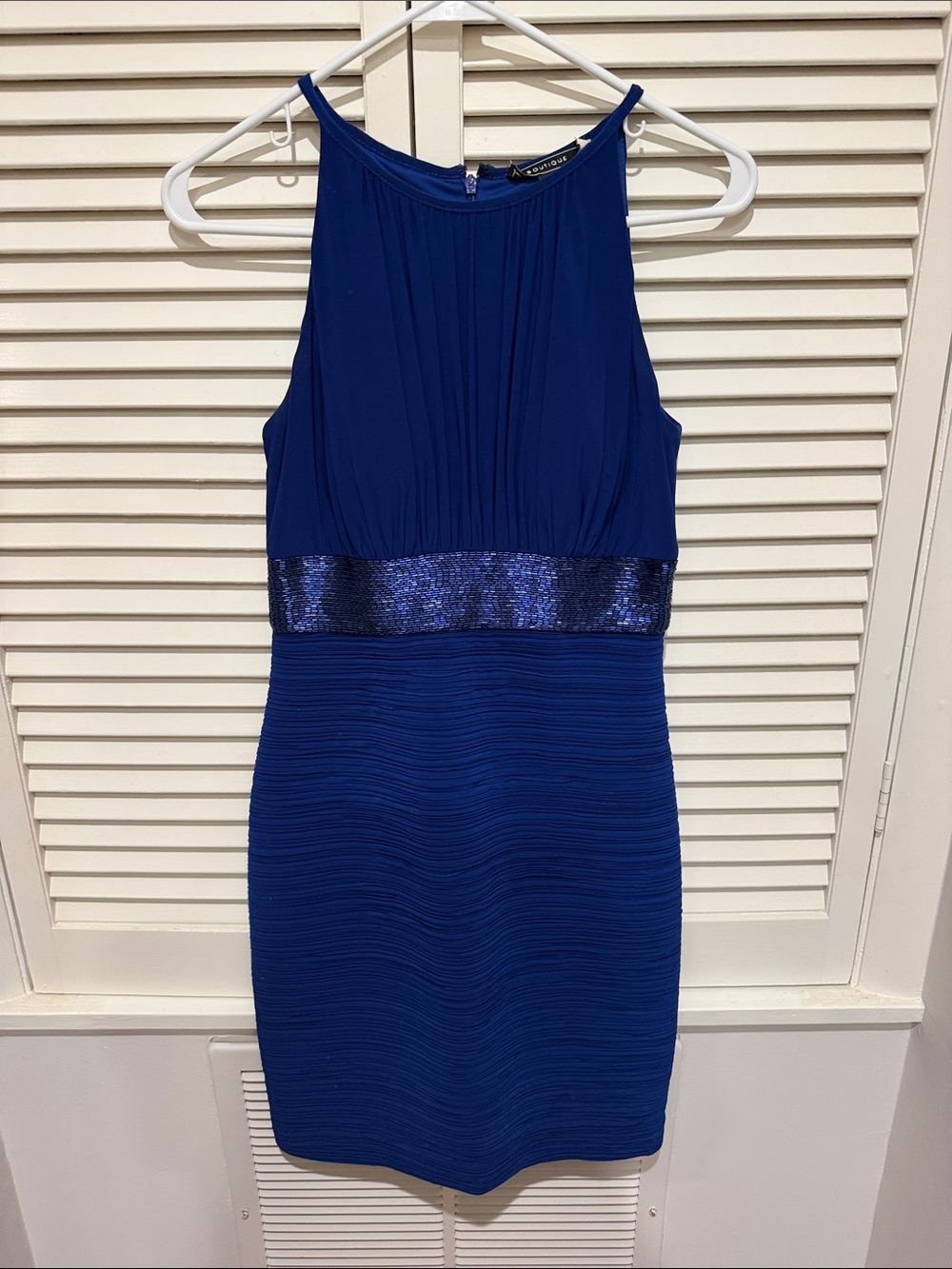 Trendy boutique Royal Blue Sequin-Waist Sleeveless Mini Dress